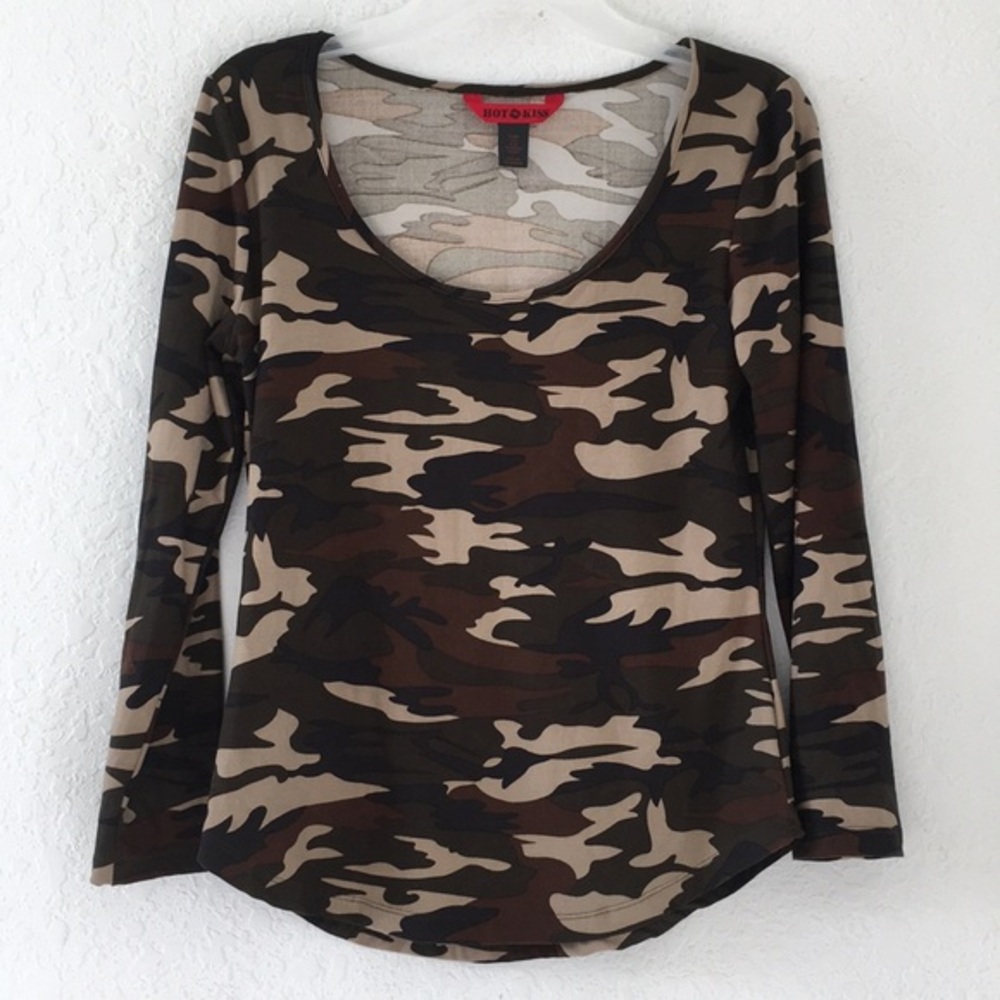 ✅Women Army Camo HOT KISS Top Blouse size L